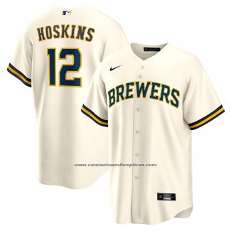 Camiseta Beisbol Hombre Milwaukee Brewers Rhys Hoskins Primera Replica Crema