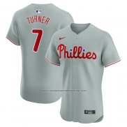 Camiseta Beisbol Hombre Philadelphia Phillies Trea Turner Road Elite Gris