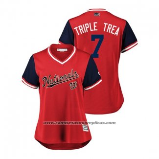 Camiseta Beisbol Mujer Washington Nationals Trea Turner 2018 LLWS Players Weekend Triple Trea Rojo