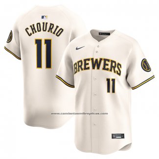 Camiseta Beisbol Hombre Milwaukee Brewers Jackson Chourio Primera Limited Crema