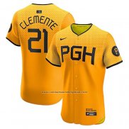 Camiseta Beisbol Hombre Pittsburgh Pirates Roberto Clemente Elite Amarillo