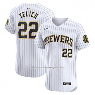 Camiseta Beisbol Hombre Milwaukee Brewers Christian Yelich Alterno Elite Blanco