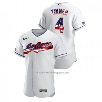 Camiseta Beisbol Hombre Cleveland Indians Bradley Zimmer 2020 Stars & Stripes 4th of July Blanco