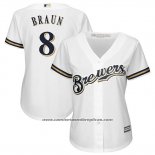 Camiseta Beisbol Mujer Milwaukee Brewers Ryan Braun Blanco Replica Jugador